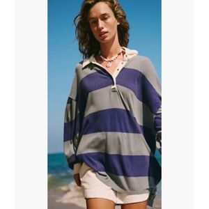 We The Free Taylee Polo Striped Rugby Long Sleeve Shirt/Tunic